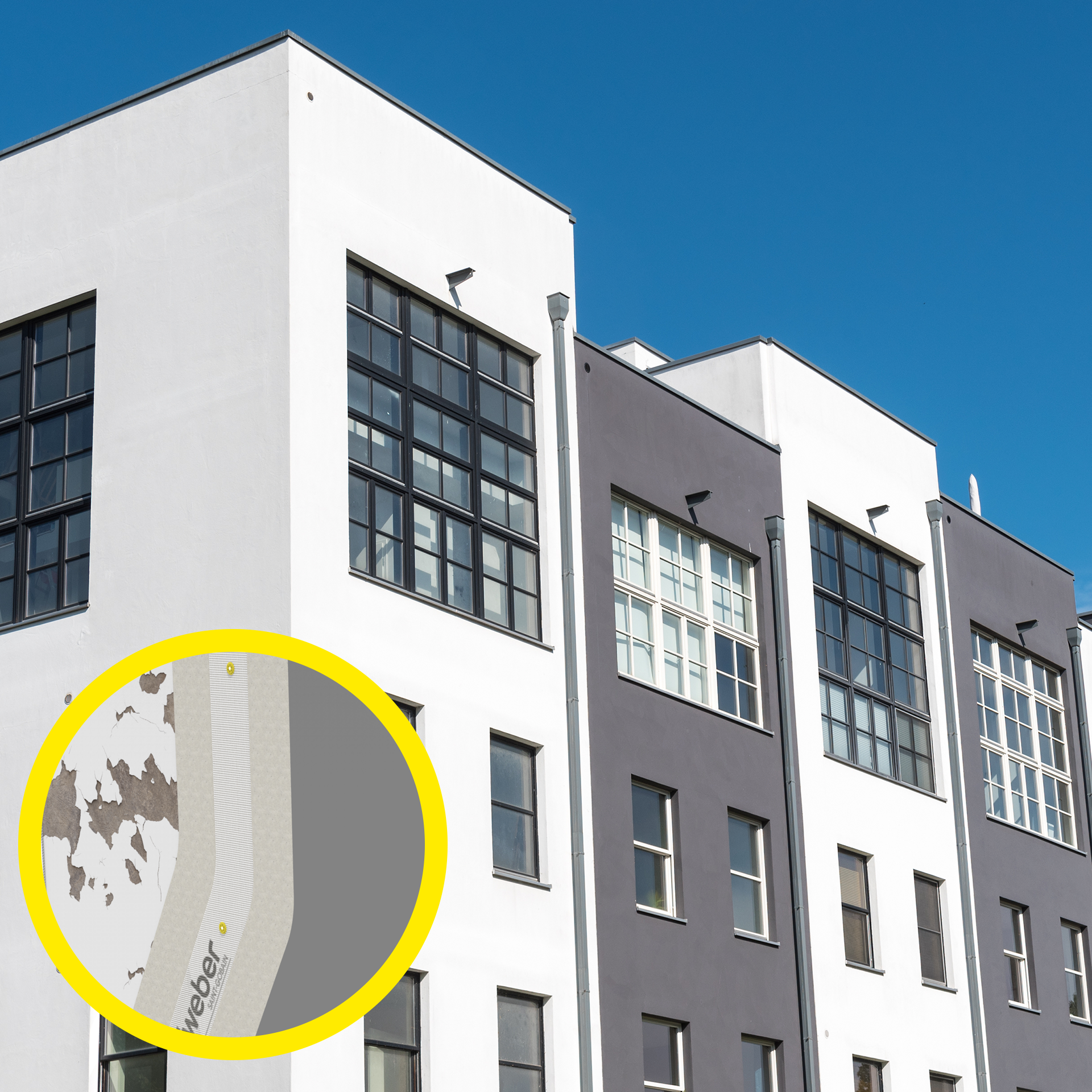 Fachada de edificio de color blanca y gris Fachada de edificio de color blanca y gris