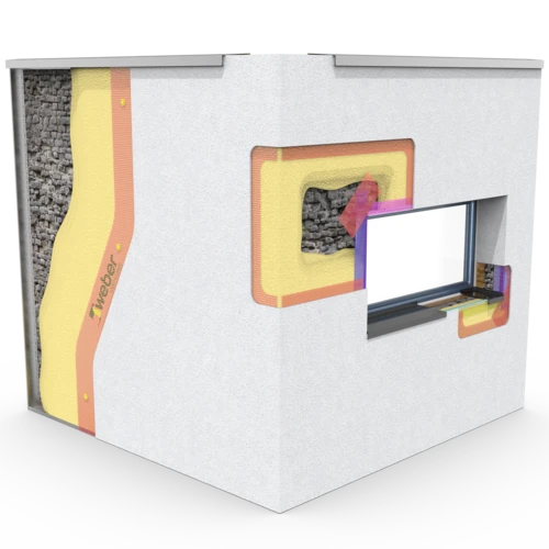 3D del sistema weberenova therm capa gruesa