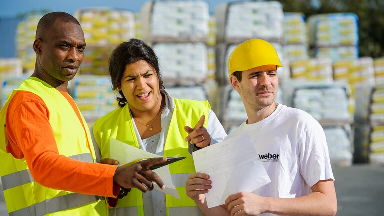 Trabajador dando indicaciones al cliente