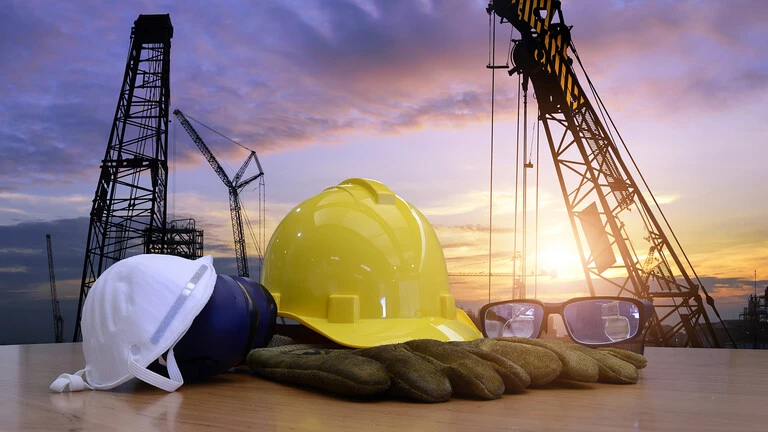 Material de construcción con grúa detrás